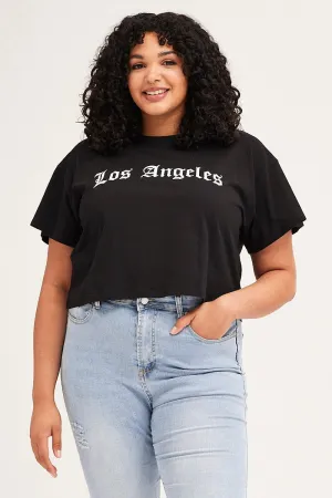Denim combination Black Short Sleeve Gothic Crop T-shirt