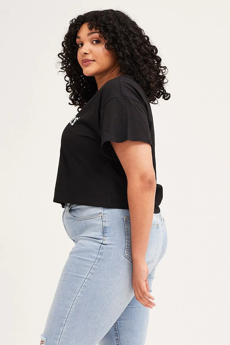 Black Short Sleeve Gothic Crop T-shirt FlexibleKnit Travel Trend