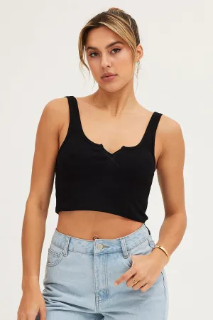 Activewear Clothing Virtual Mode Black Tank Rib Notch Cropped Rib