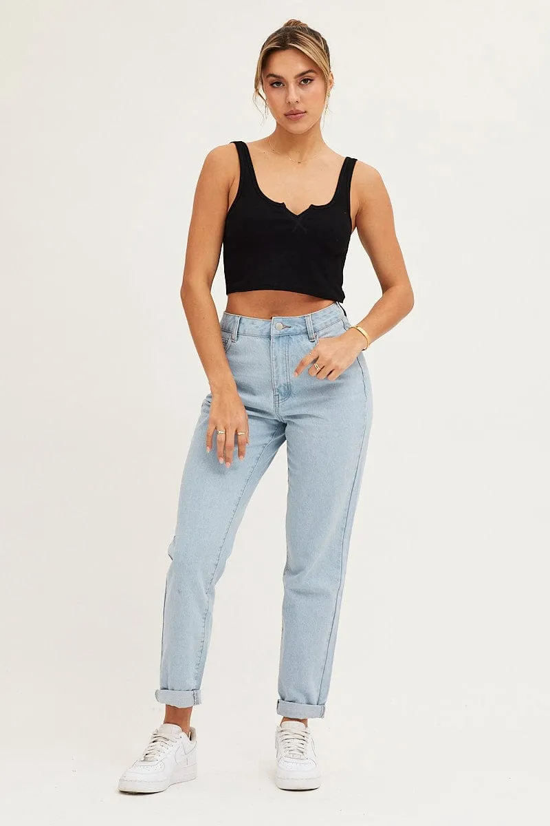 MoistureControl Fabric Push Edge Black Tank Rib Notch Cropped Rib