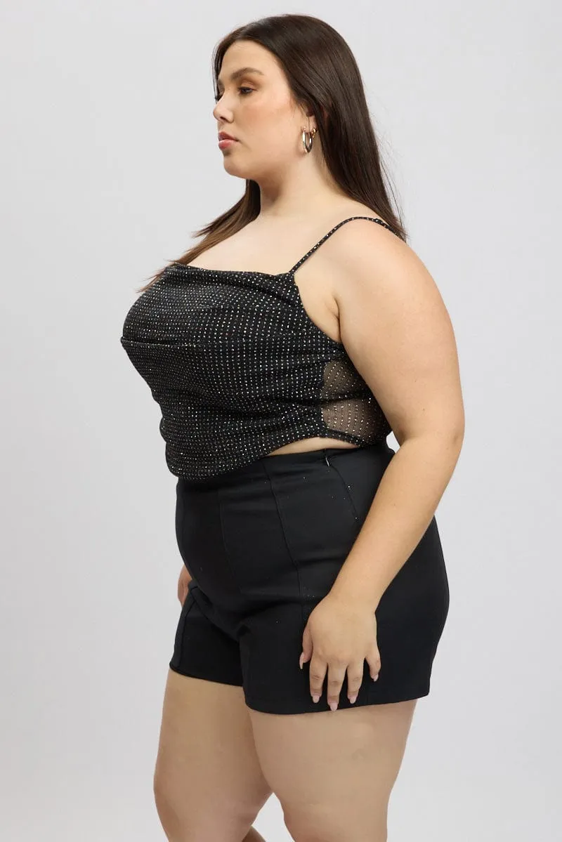Semi Formal Black Cowl Cami Top Metallic