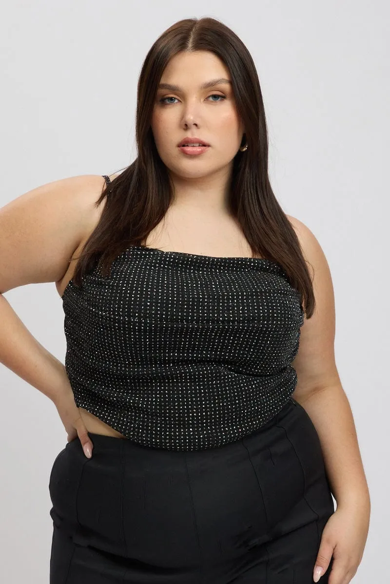 Black Cowl Cami Top Metallic Elegant Tunic