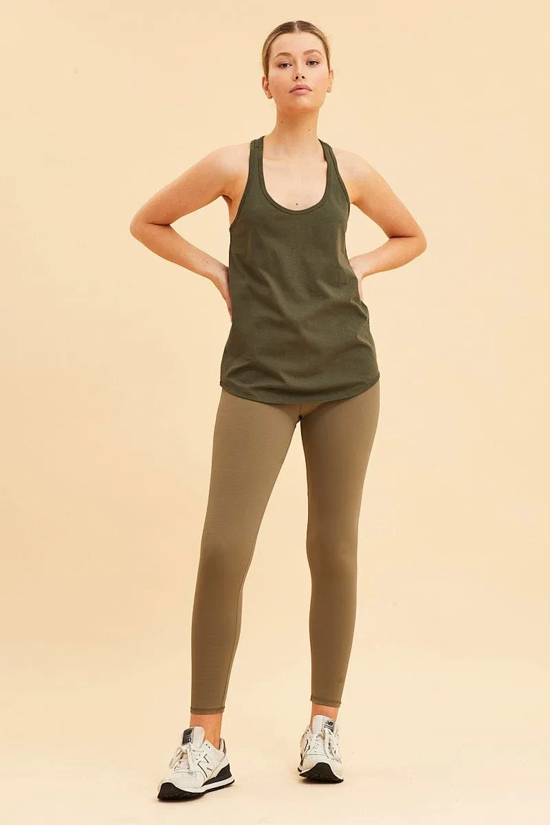SmoothEdging Green Racer Tank Cotton Stretch Sleeveless Scoop Neck