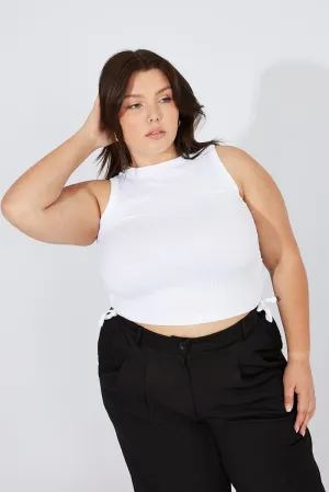 Elegant Tunic White Tank Top Crew Neck Seamless Side Ruched