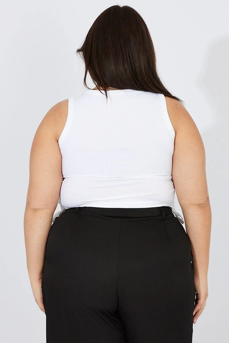 Ocean Air White Tank Top Crew Neck Seamless Side Ruched