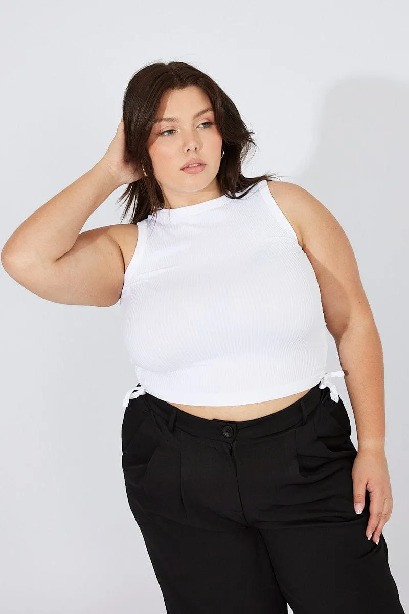 Elegant Tunic White Tank Top Crew Neck Seamless Side Ruched