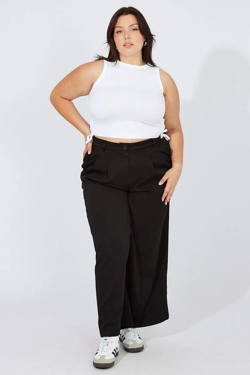 White Tank Top Crew Neck Seamless Side Ruched FadeResistant Dye Casual Trend