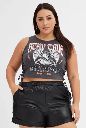 Grey Graphic Tank Top Stay True Crop Lace Up Love Core