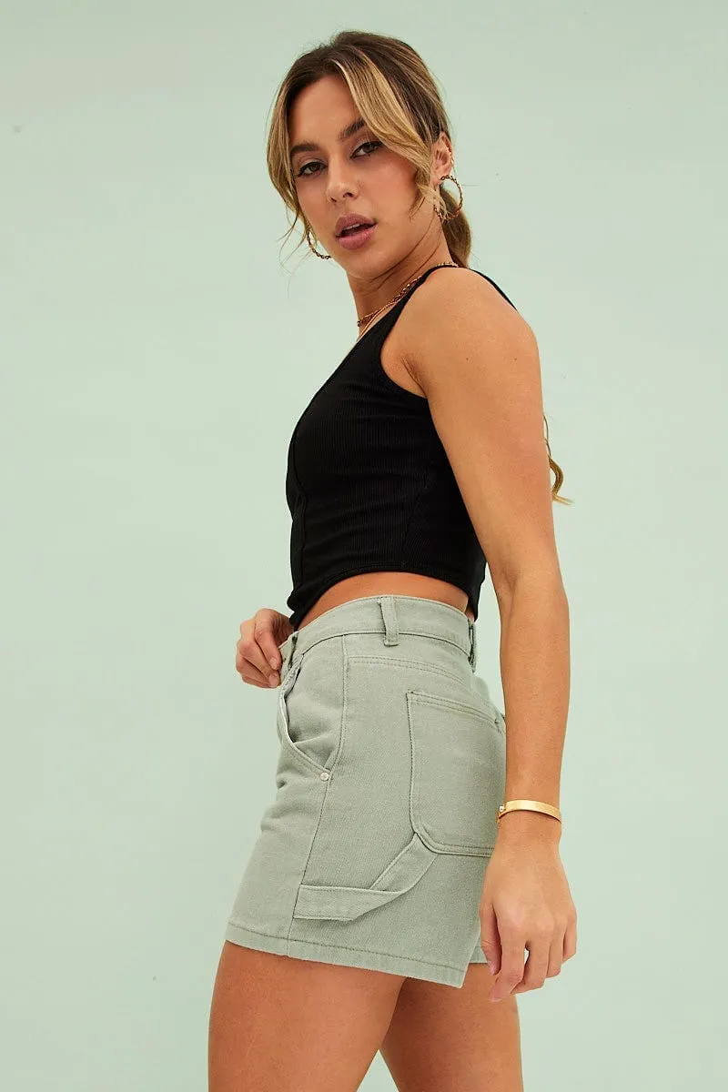 MultiPurposePockets Black Corset Crop Rib Curve Hem Tank