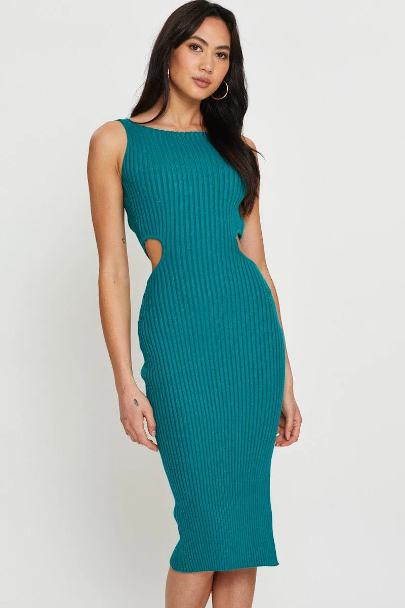 Tropical Glow Green Knit Dress Midi