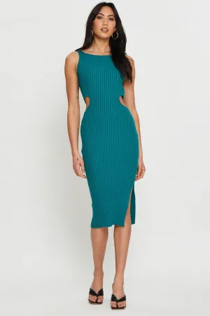 Professional Fit Green Knit Dress Midi