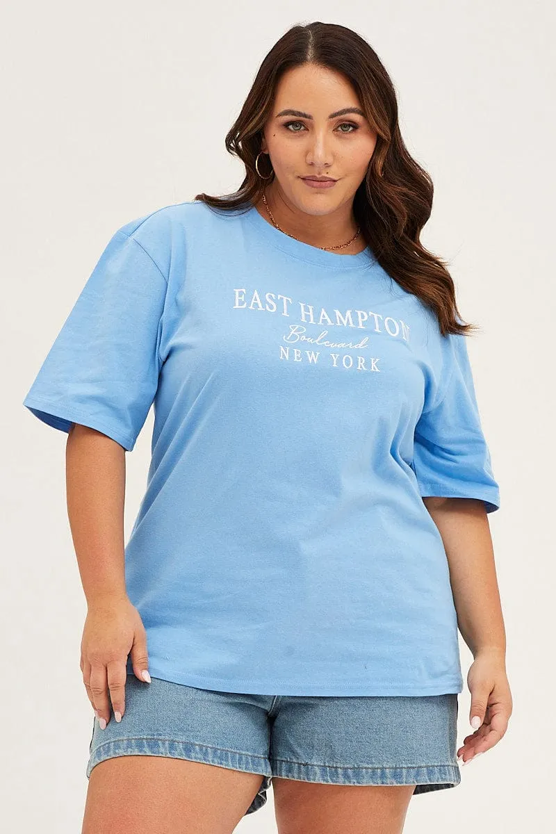 Blue Crew Neck Short Sleeve Oversized Graphic T-shirt Comfortable Shape