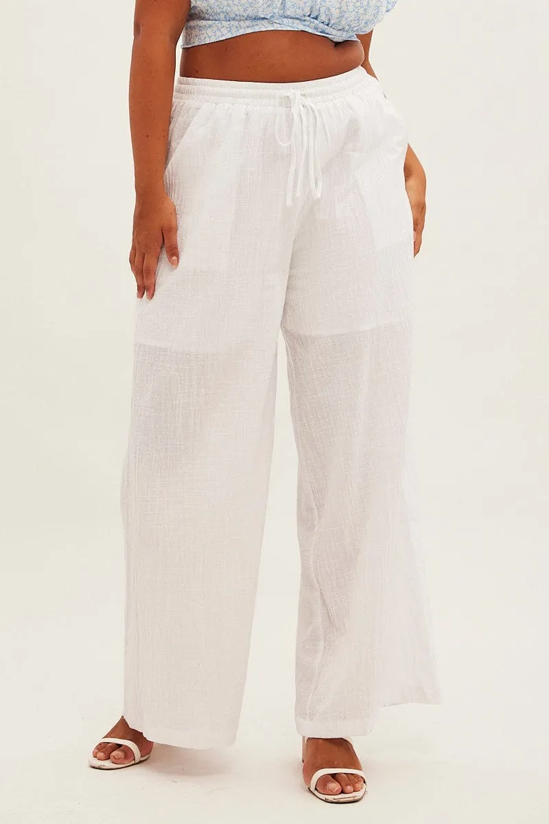 White Wide Leg Pants High Rise Cotton Cozy Fit