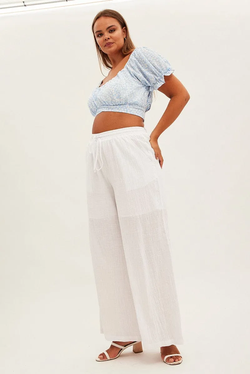 Versatile Comfort Wear Low Maintenance White Wide Leg Pants High Rise Cotton