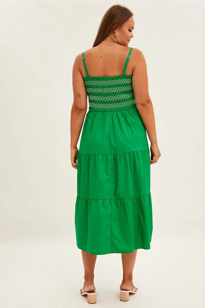 Green Strap Tiered Maxi Dress Smocked Elegant Mom Dew Drop