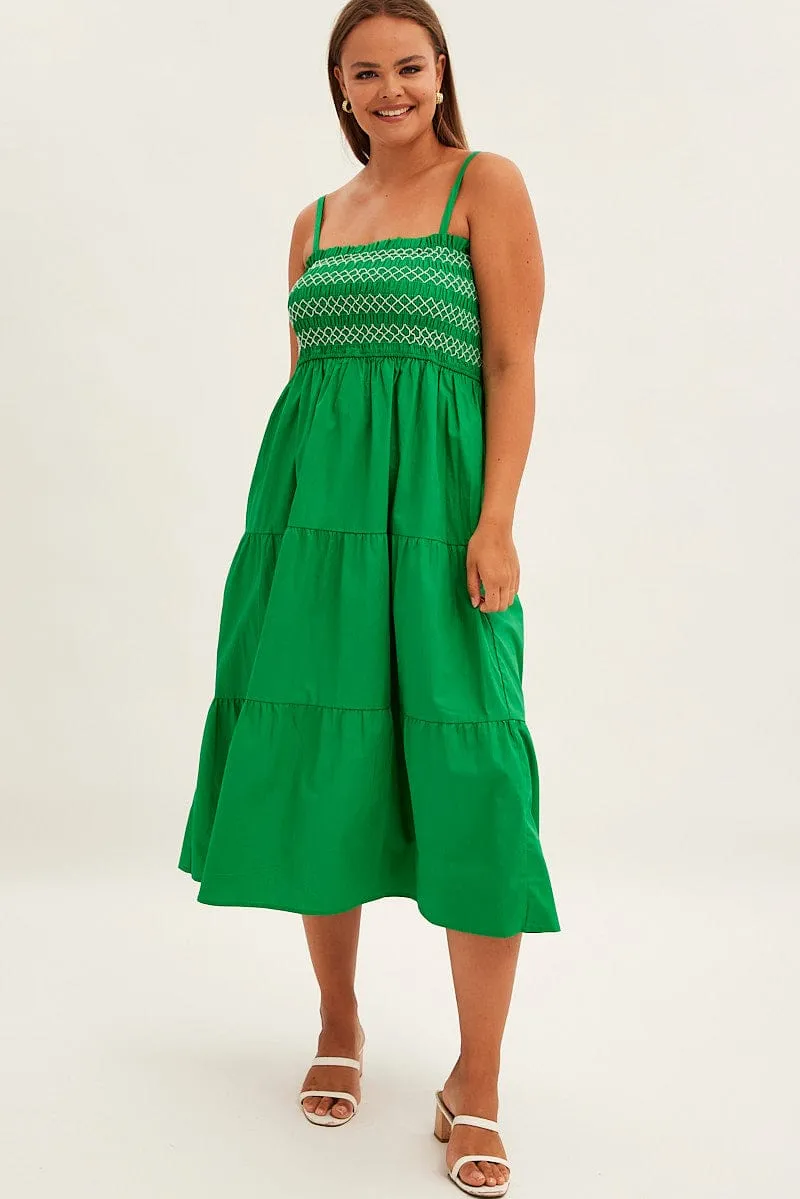 Minimalist Girl Crystal Light Green Strap Tiered Maxi Dress Smocked