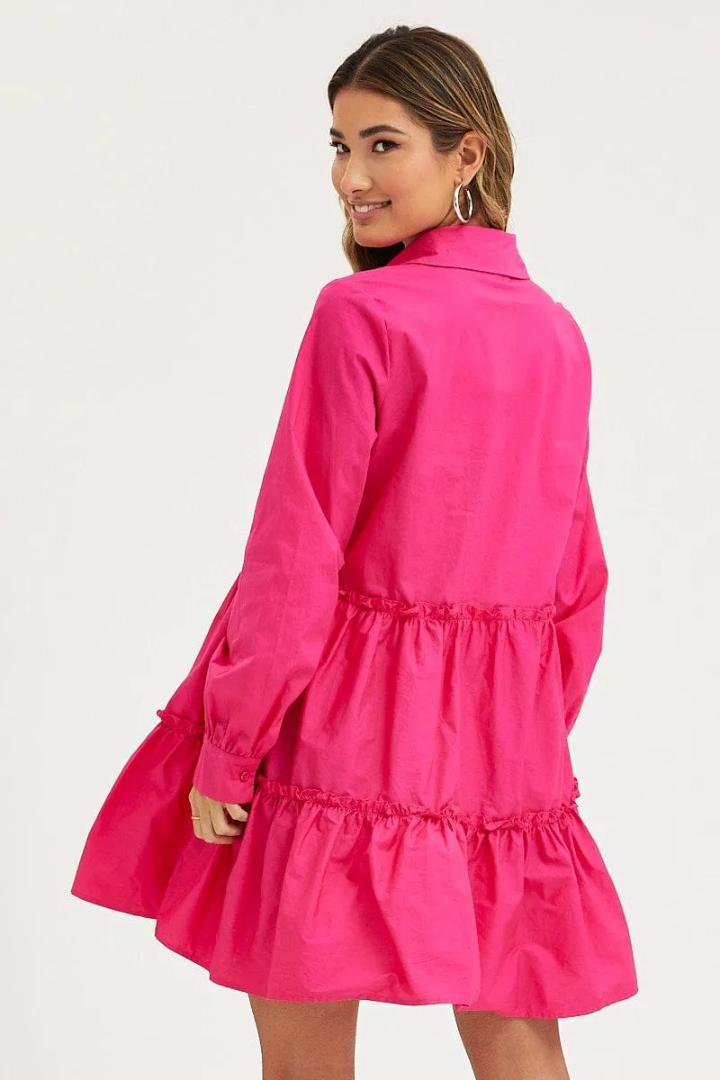Brave Mode All-Occasion Pink Shirt Dress Long Sleeve Mini