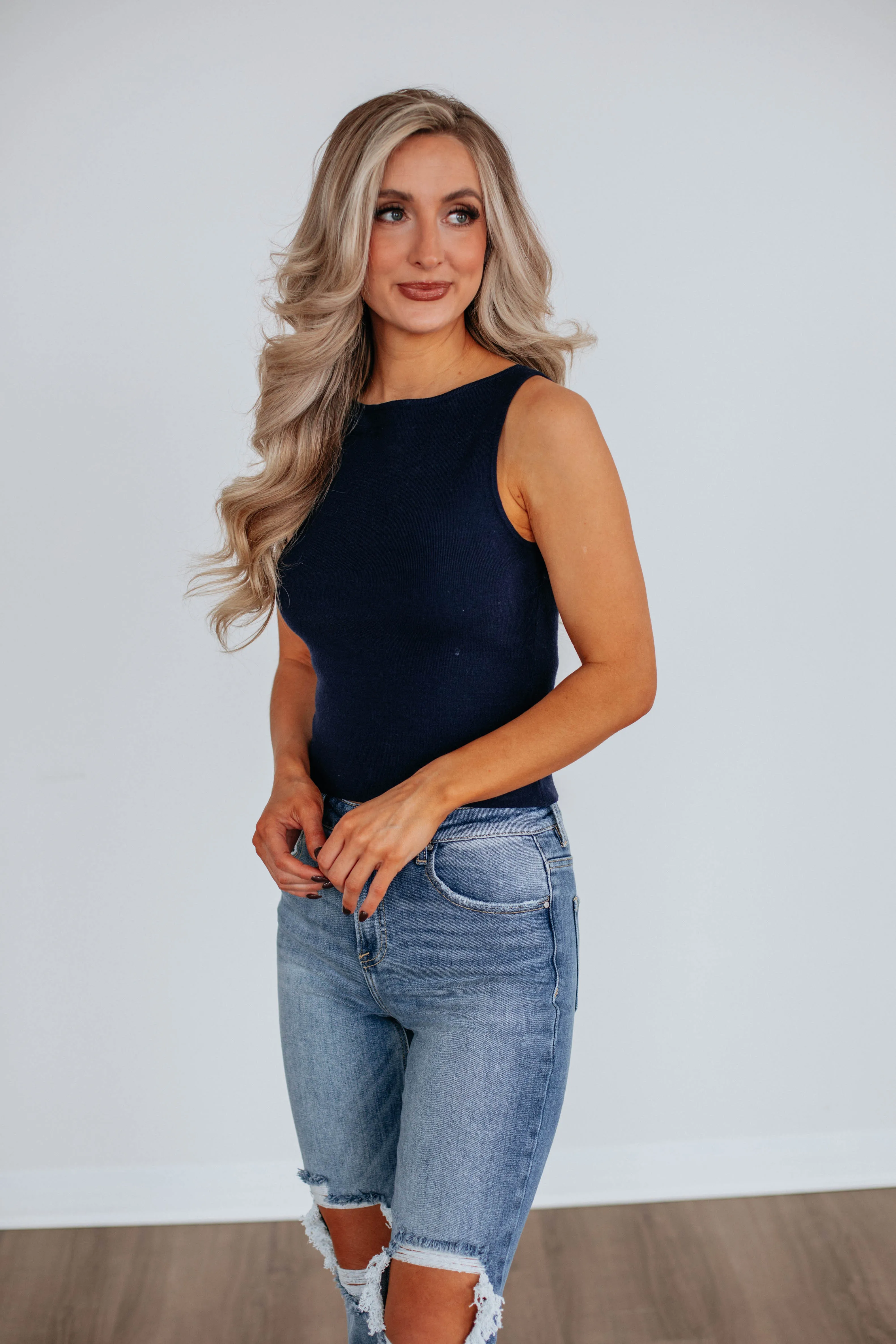 Zari Sweater Tank - Navy Seamless Stitching