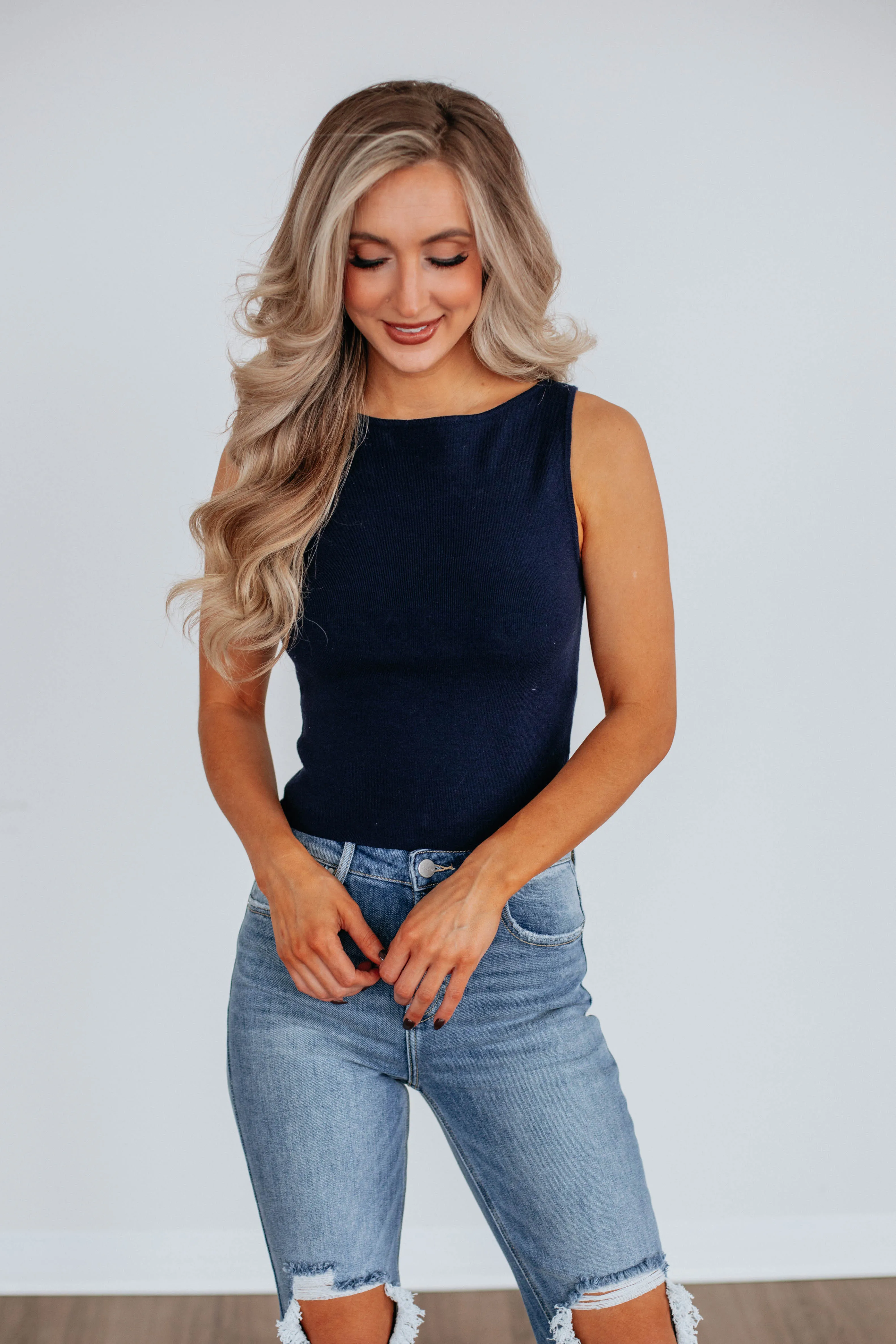 Zari Sweater Tank - Navy Winter Ready Knit Softened Edges
