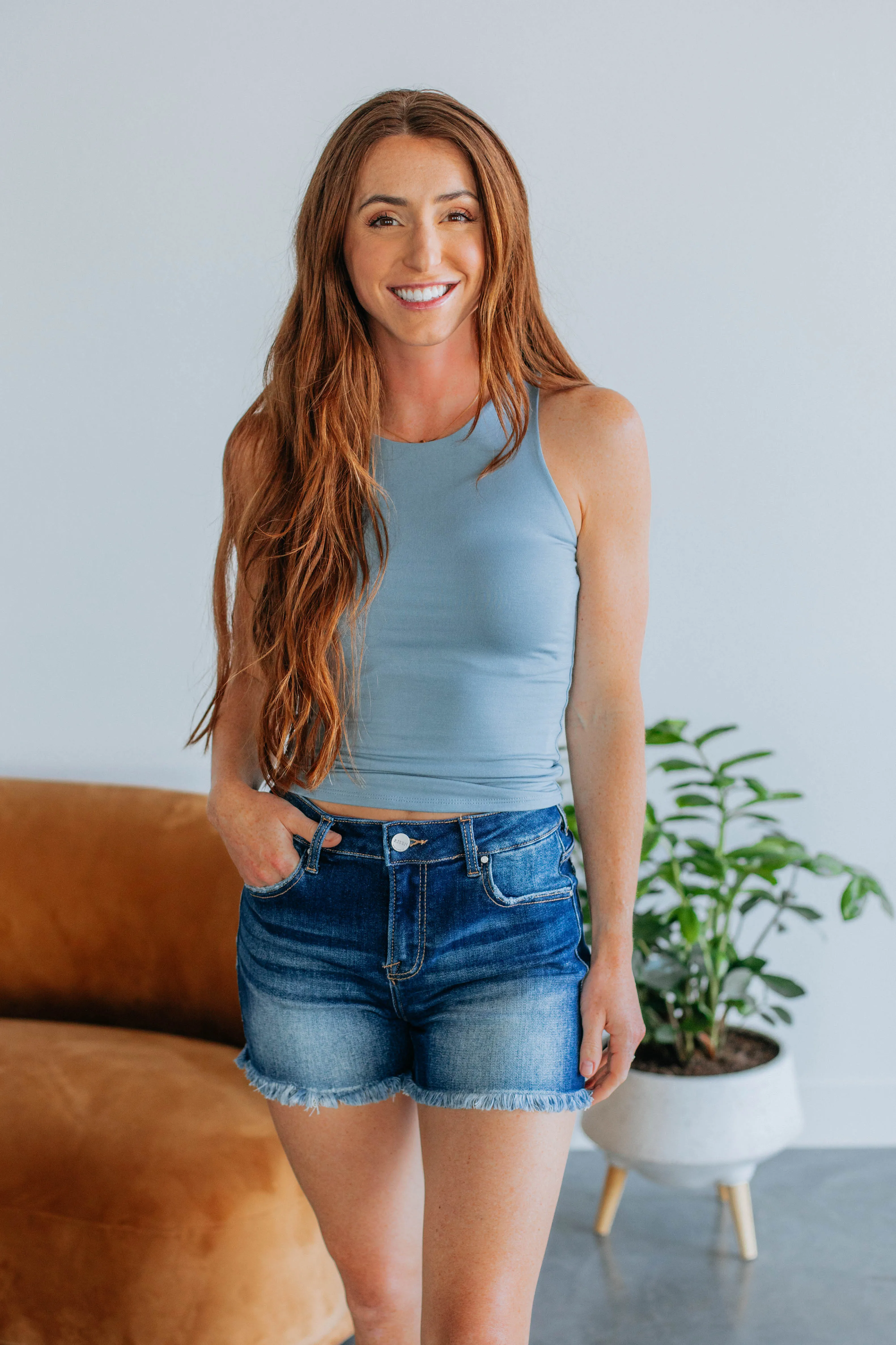 waterproof Lightweight Design Demi Basic Tank - Vintage Blue