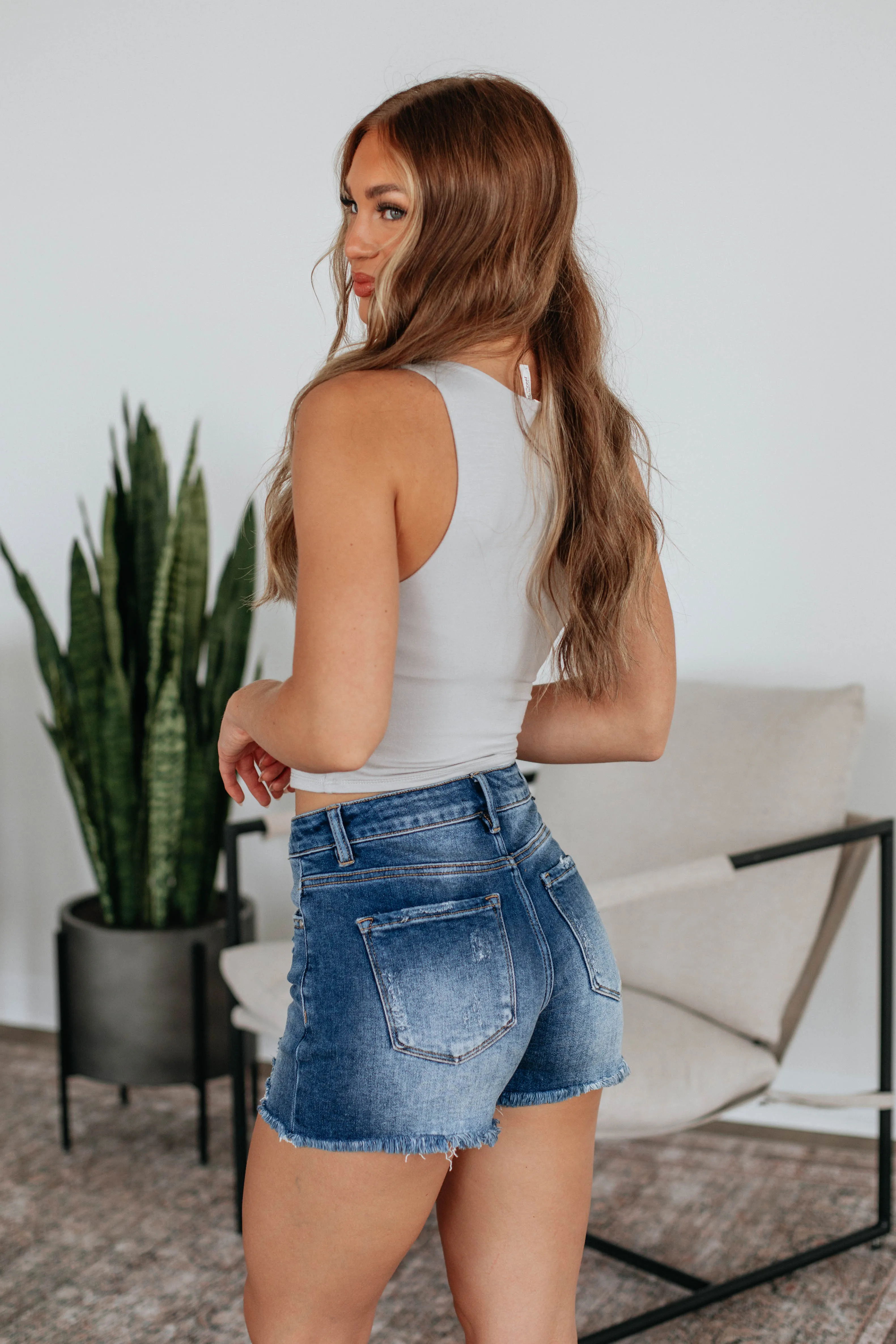 Ribbed Texture Finish Angelina Basic Tank - Pebble