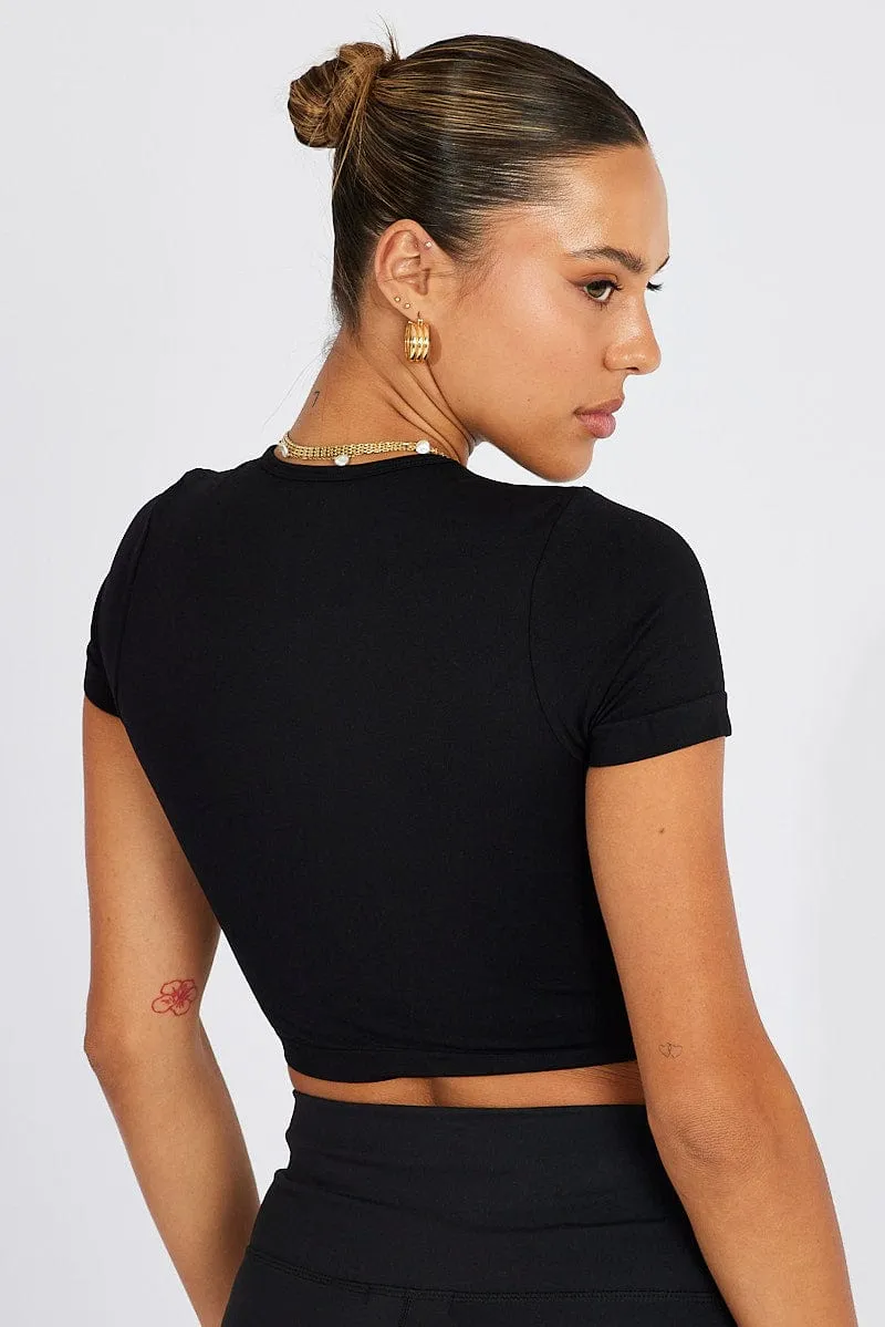 Black T-Shirt Short Sleeve Crew Neck Seamless Focus Mood CompactFold