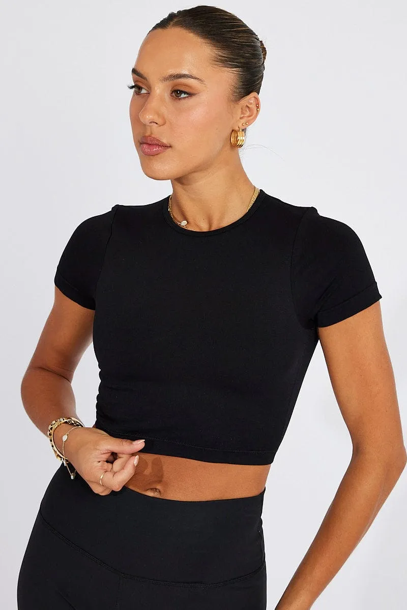 Black T-Shirt Short Sleeve Crew Neck Seamless Spirit Core Family Style