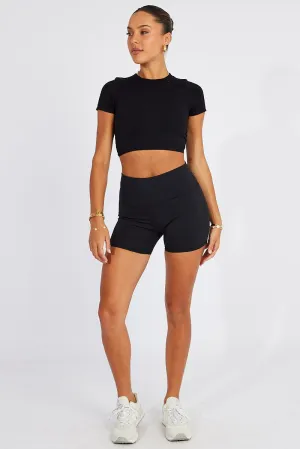Black T-Shirt Short Sleeve Crew Neck Seamless Light Ease