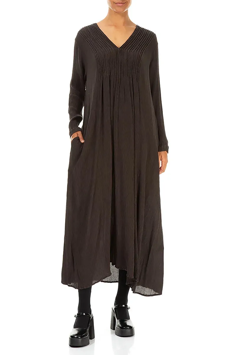 Romantic Forest Brown Silk Viscose Dress Outdoor Shirt
