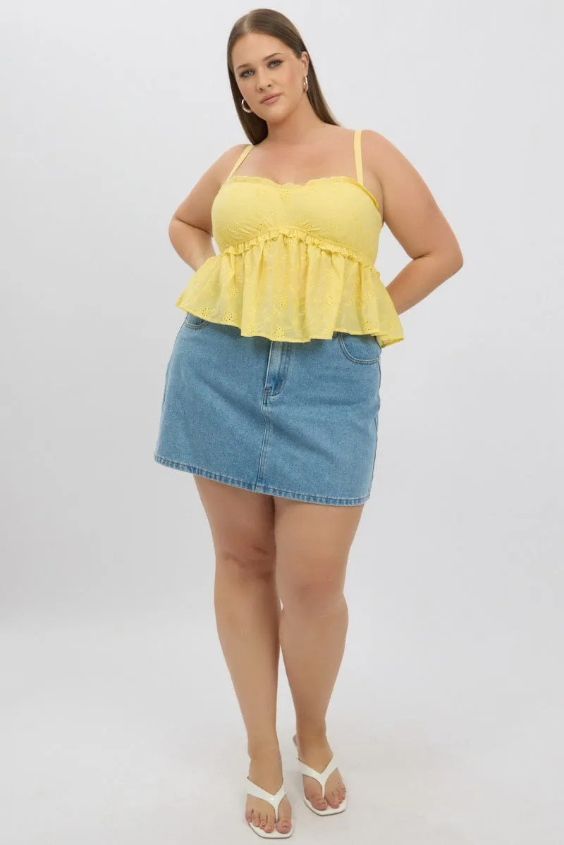Yellow Broderie Cami Top Ruched Bust Snow Ready CompactWeave