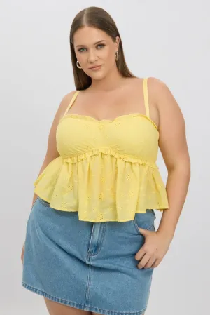 Yellow Broderie Cami Top Ruched Bust Essential Tee