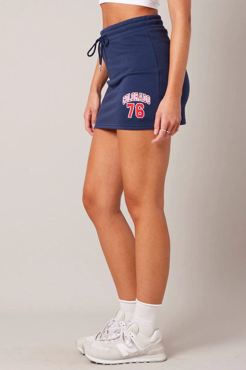 Blue Mini Skirt Mid Rise Fleece Hip Skimming