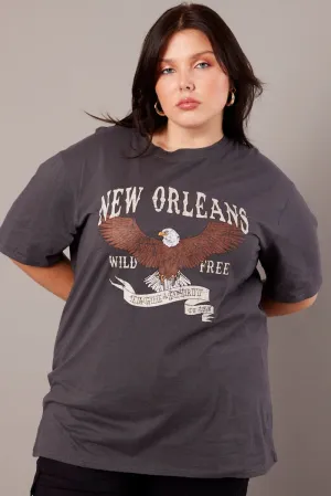 Grey Graphic T-shirt Short Sleeve Crew Neck Comfortable And Trendy