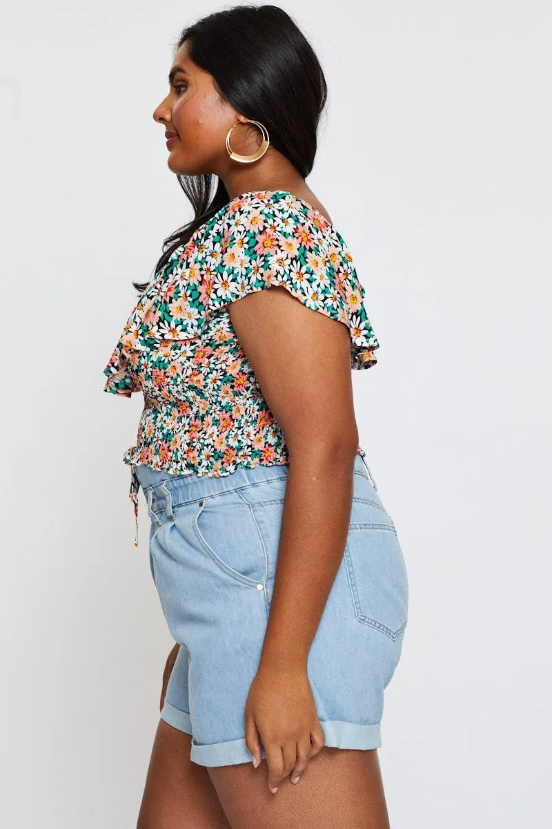 QuickDryTech smooth zipper Blue Denim Shorts High Rise Relaxed