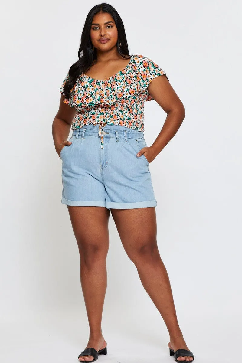 Blue Denim Shorts High Rise Relaxed MinimalistDesign Easy Breath