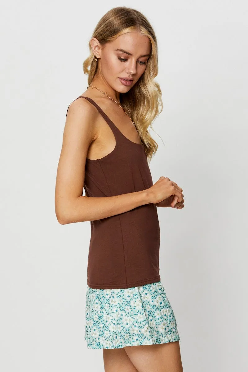Airflow Vents NonChafe Brown Tank Sleeveless Round Neck Cotton