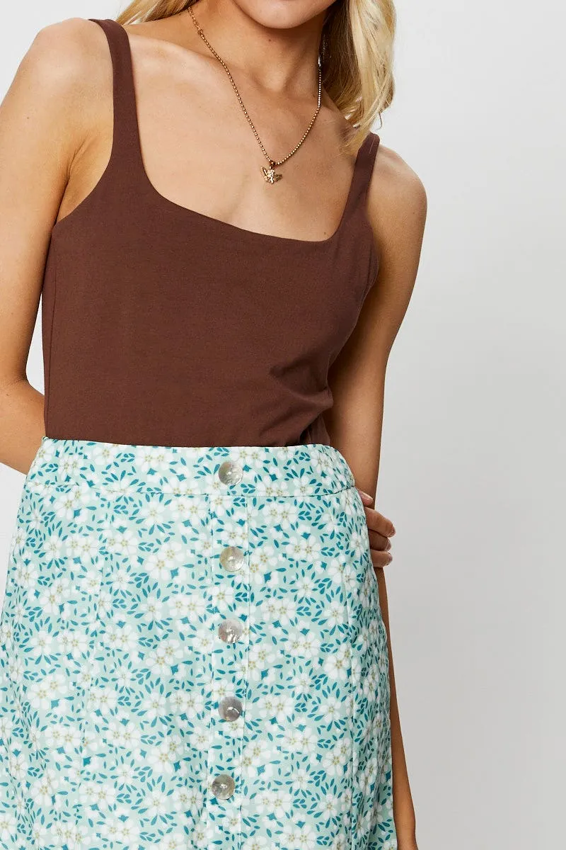 Brown Tank Sleeveless Round Neck Cotton Layered Look
