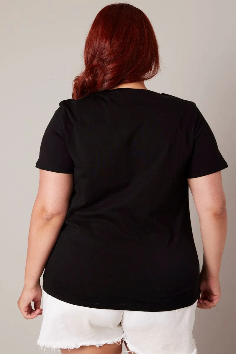 Comfortable Piece Comfortable Layering Black Graphic T-shirt Short Sleeve Crew Neck