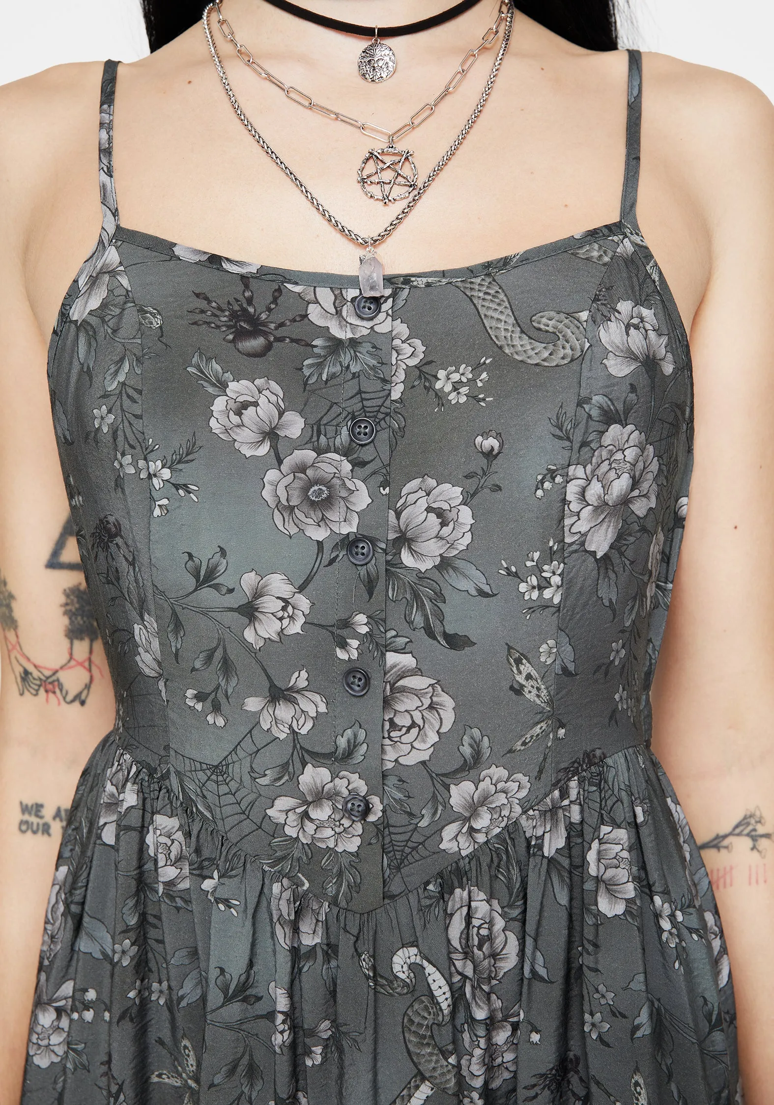 Meadow Floral Serpent Print Cami Midi Dress Winter Layering