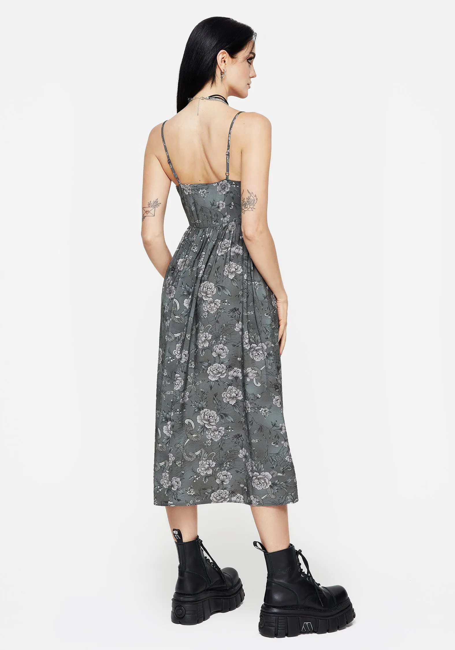 Meadow Floral Serpent Print Cami Midi Dress Rain Safe Timeless Silhouettes