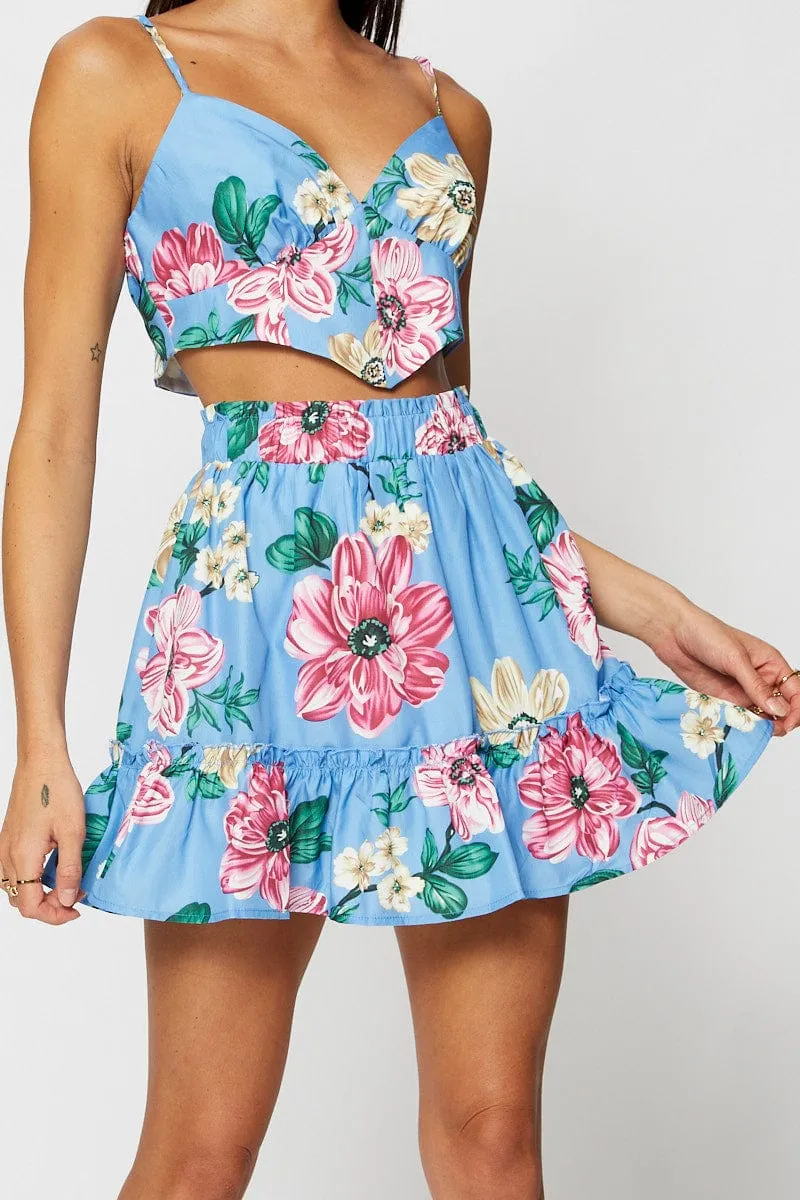 Clean Cut Print Skater Mini Skirt