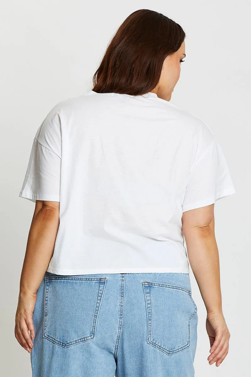 White Short Sleeve Miami White Semi Crop T-shirt Versatile Top Eye-Catching