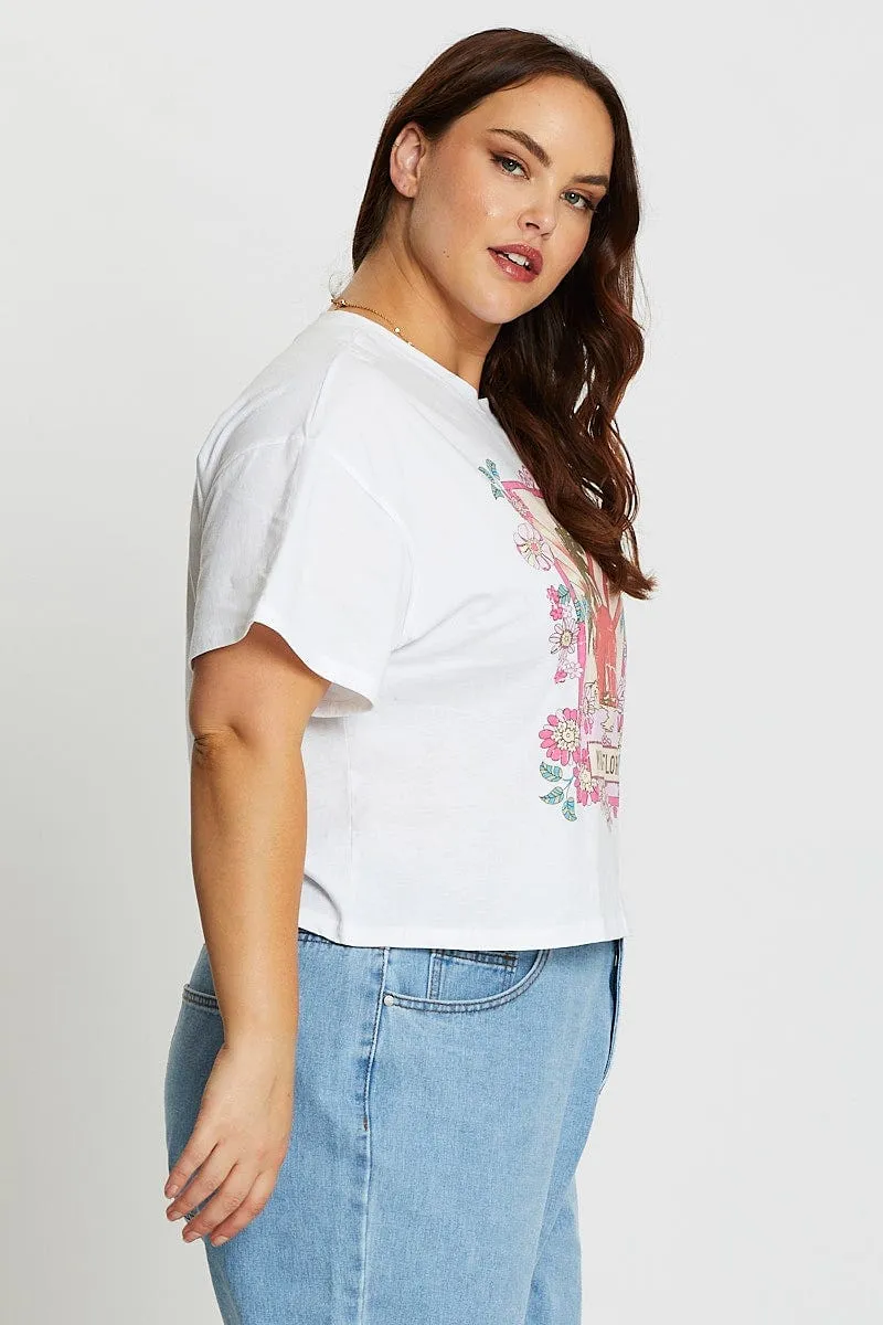 White Short Sleeve Miami White Semi Crop T-shirt Formal Elegance