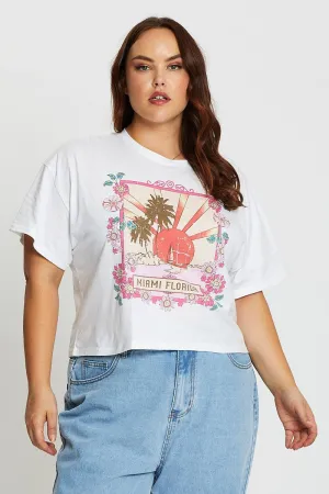 cyber monday White Short Sleeve Miami White Semi Crop T-shirt