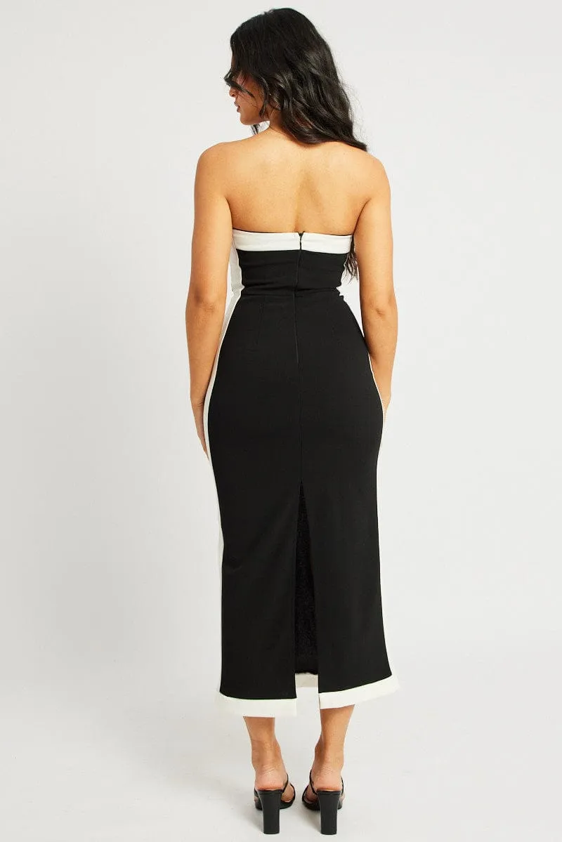 Minimal Design Black Bodycon Dress Colorblock