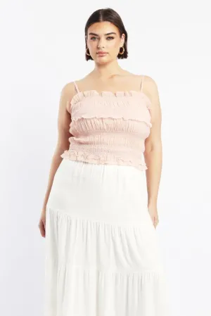 Pink Crop Top Sleeveless Ruched Sequin Pleat QuickDry Technology Sheer Glow