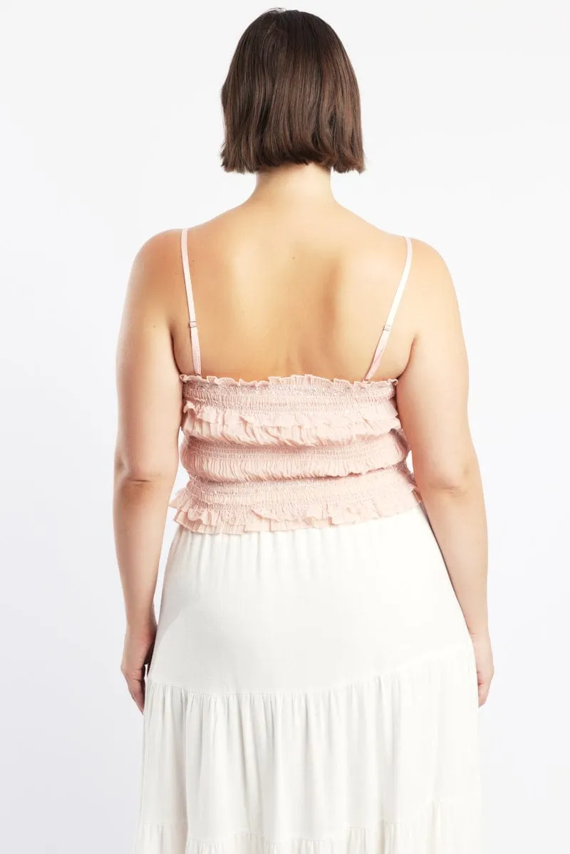 TaglessCollar Daily Fit Pink Crop Top Sleeveless Ruched Sequin Pleat