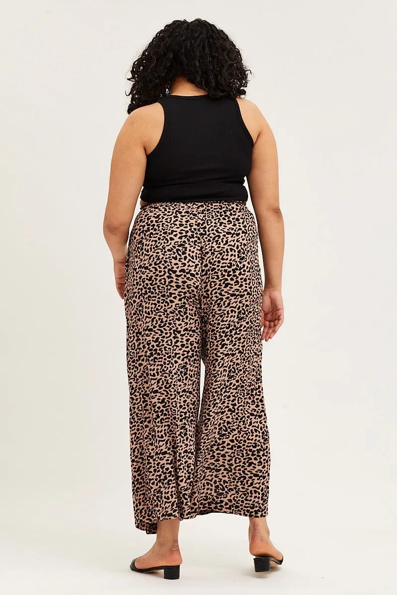 Animal Print High Rise Wide Leg Pants Thermal Regulating Fabric