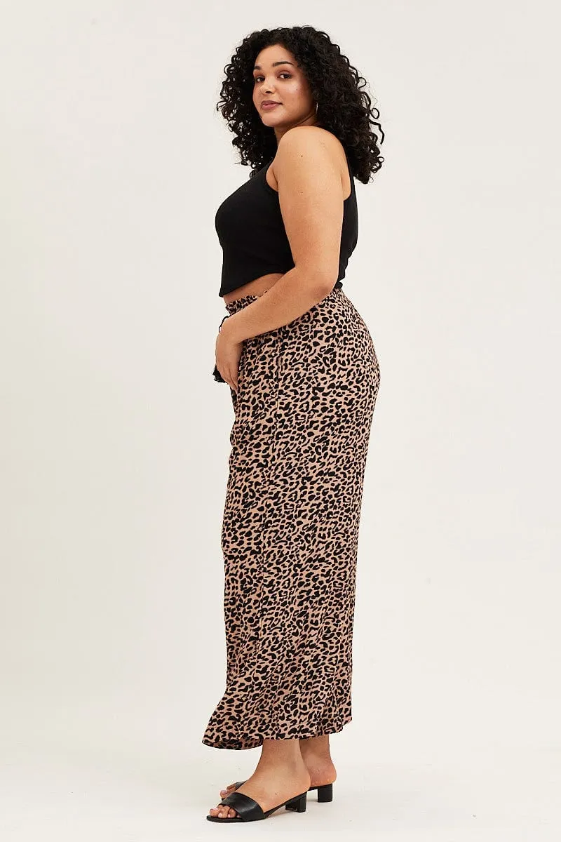 Animal Print High Rise Wide Leg Pants Abrasion Proof Reinforcements
