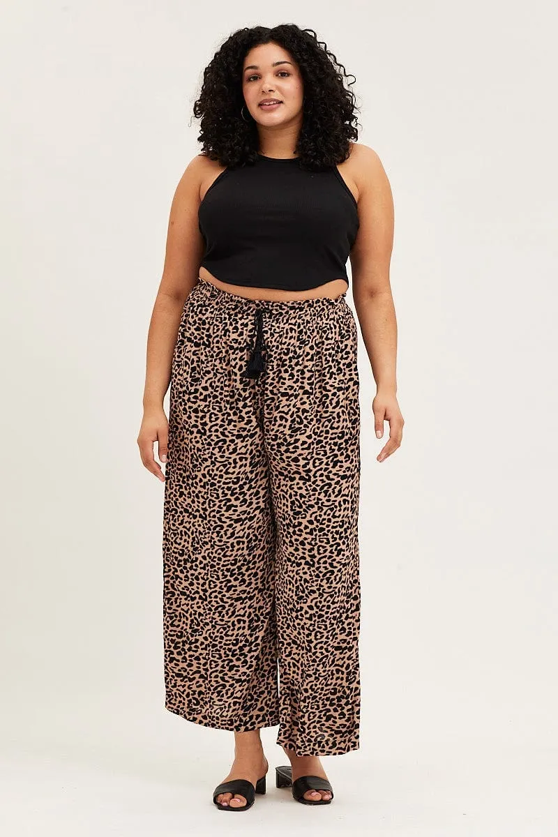 Convertible legs anti slip grip Animal Print High Rise Wide Leg Pants